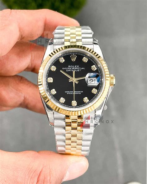 mens datejust rolex two tone black diamond dial watch|Rolex Datejust 126300 41mm.